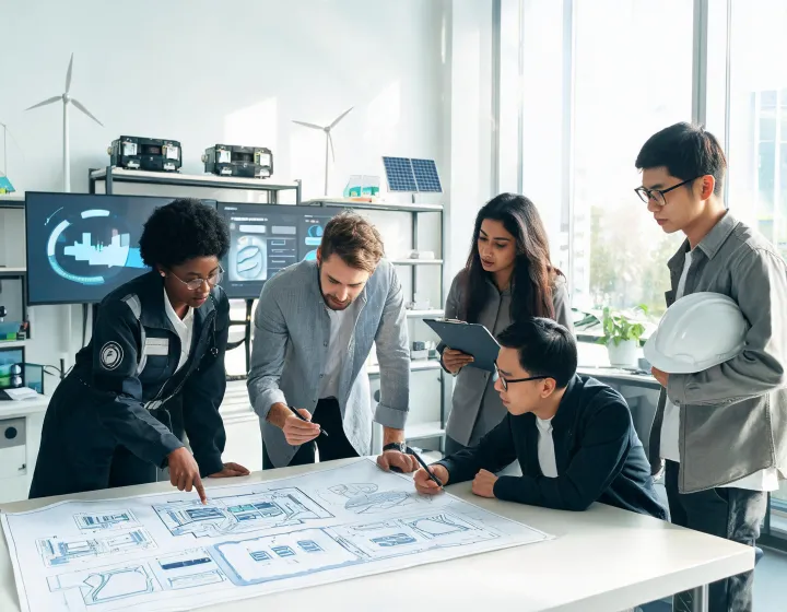 Renewable energy technical team collaborating